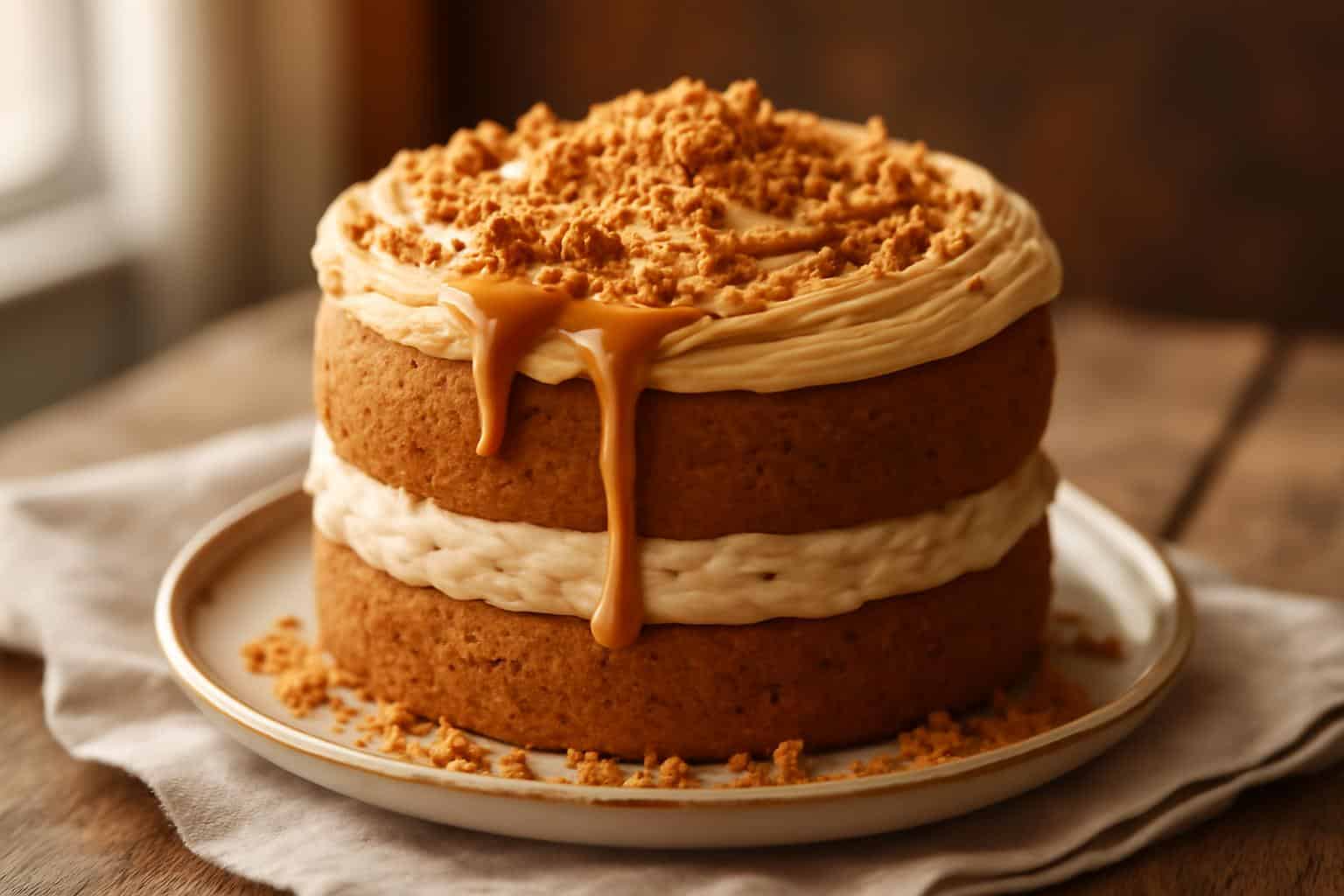 6-inch two-layer biscoff cake with creamy biscoff buttercream and cookie pieces