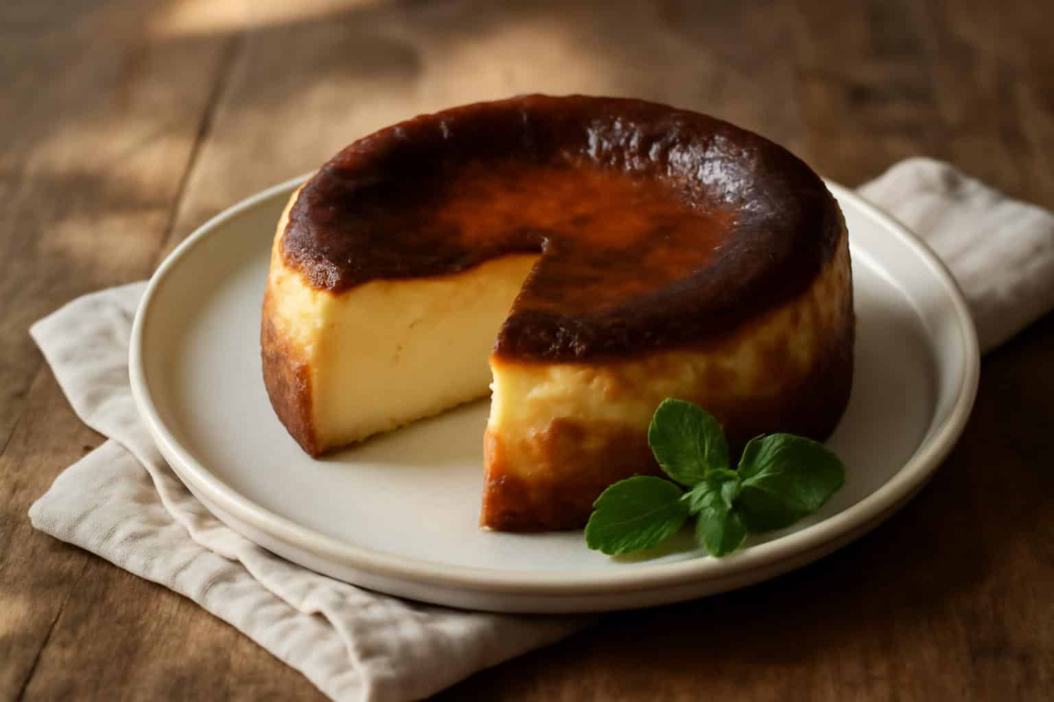 Creamy Basque cheesecake with caramelized top, perfect san sebastian recipe dessert