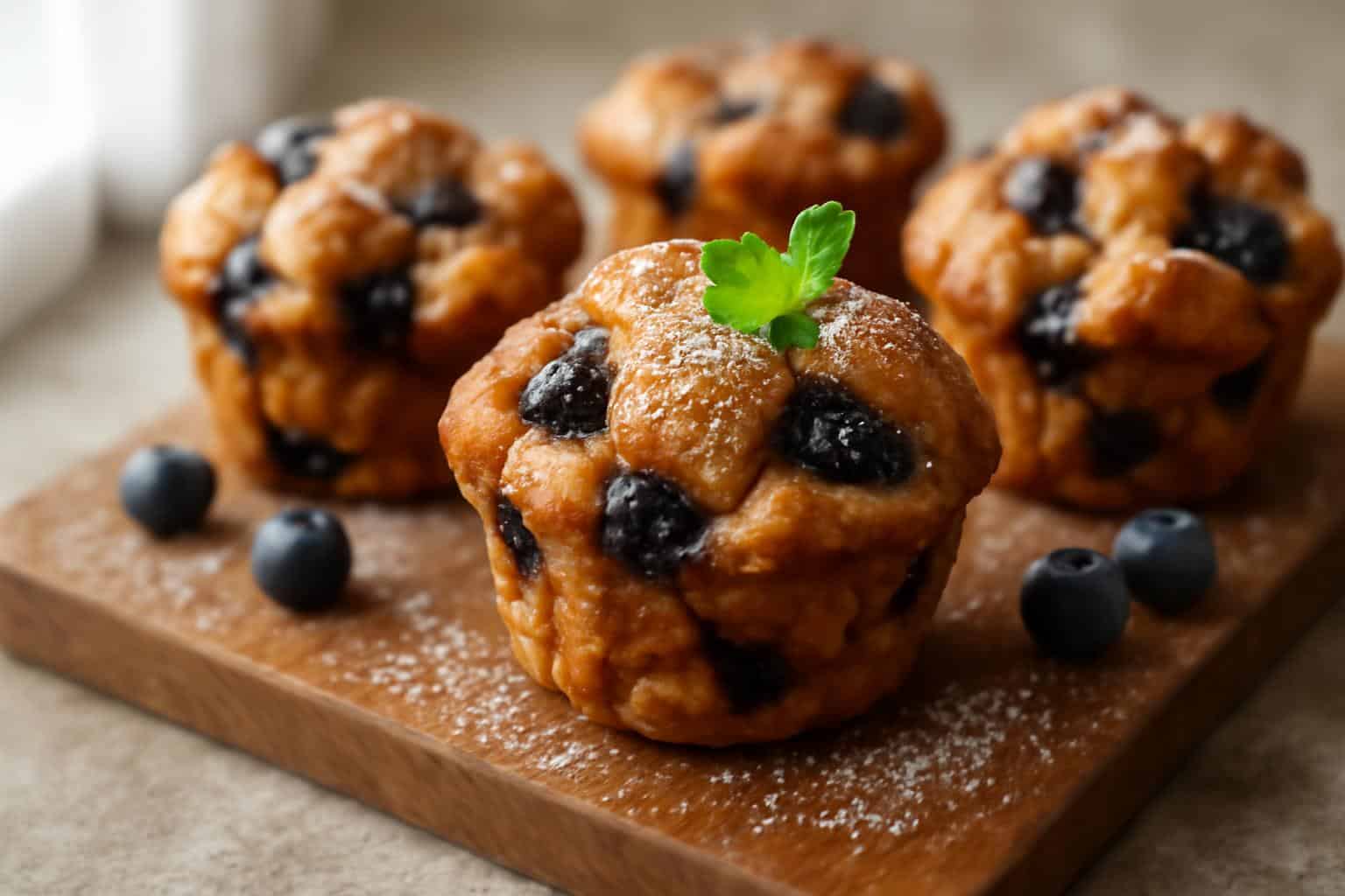 Decadent blueberry monkey bread muffins with cinnamon and fresh blueberries