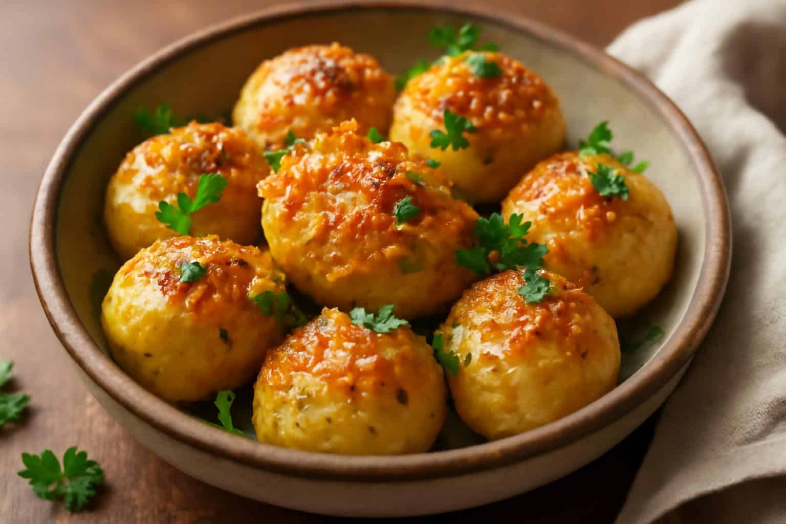 Cheesy crispy Parmesan baby potatoes golden and garnished with fresh parsley