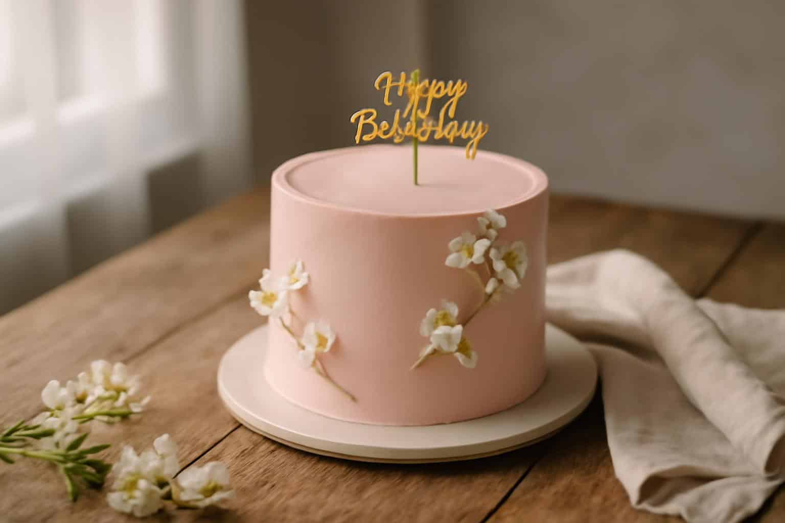 Pretty birthday cake with pastel pink frosting and floral accents, showcasing cool cakes birthdays style
