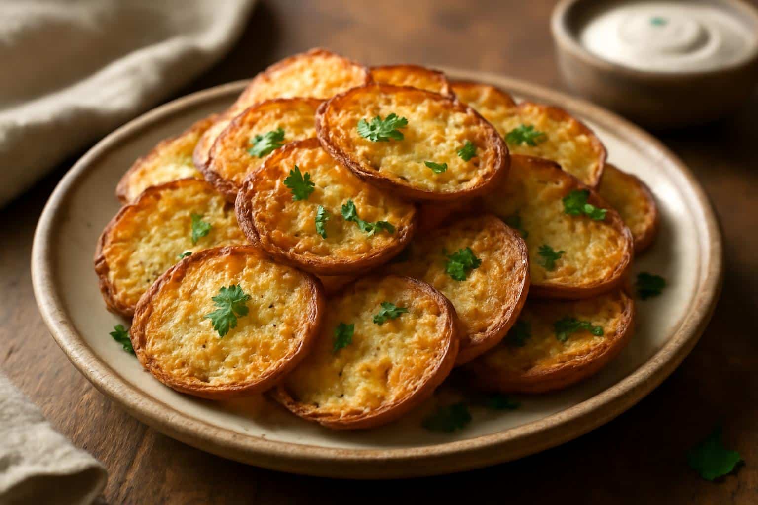 crispy air fryer potatoes with golden edges and fresh parsley garnish on rustic plate