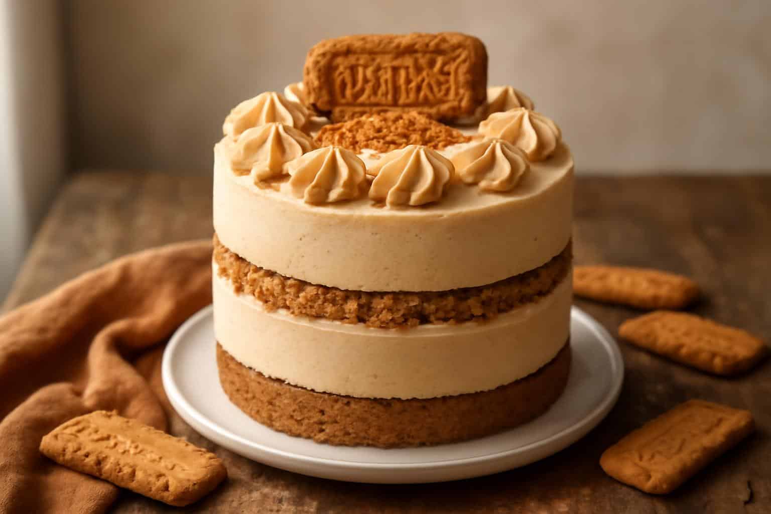 6-inch two-layer biscoff cake with creamy biscoff buttercream and cookie pieces