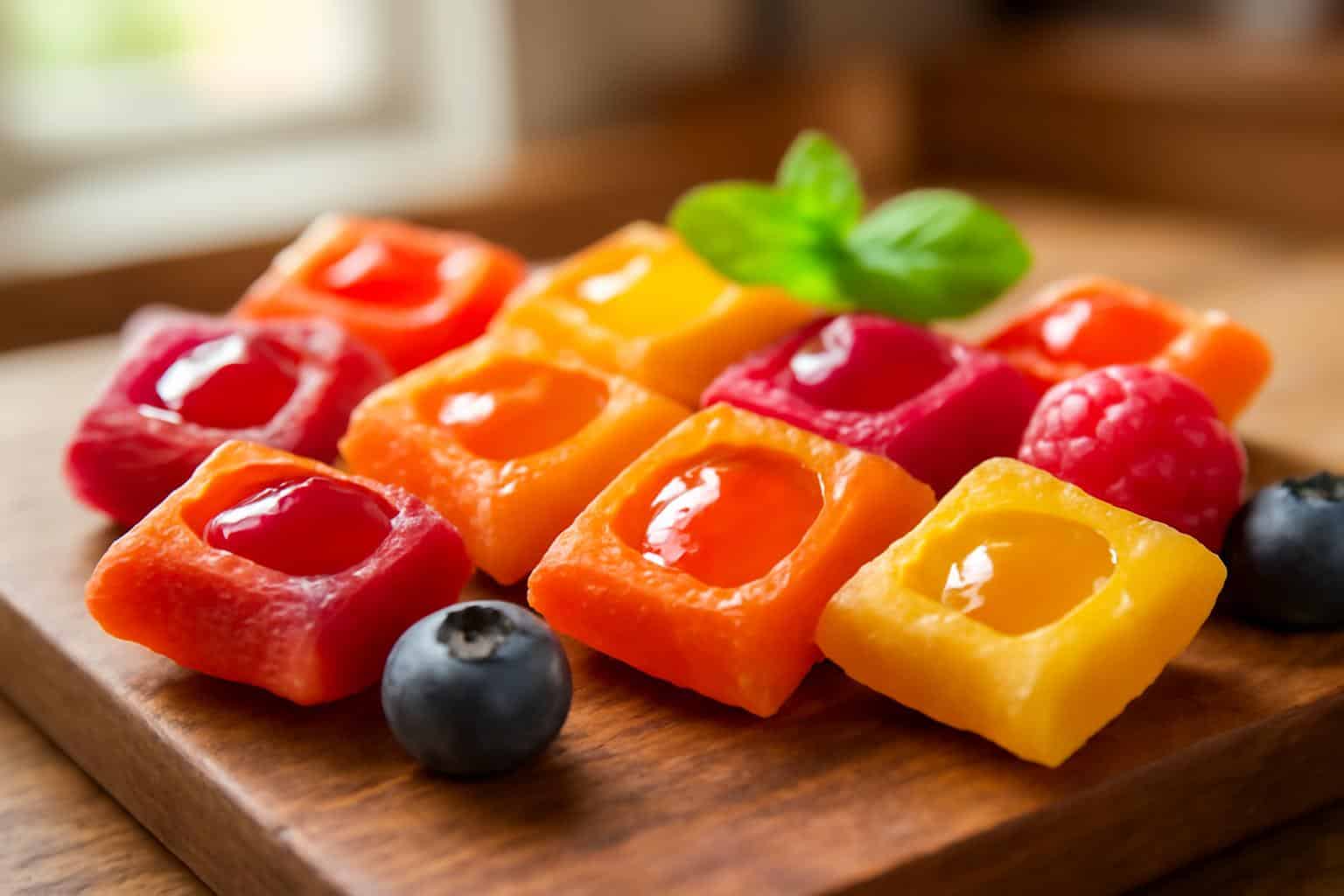Homemade fruit gushers with juicy centers and vibrant colors as a guilt-free snack