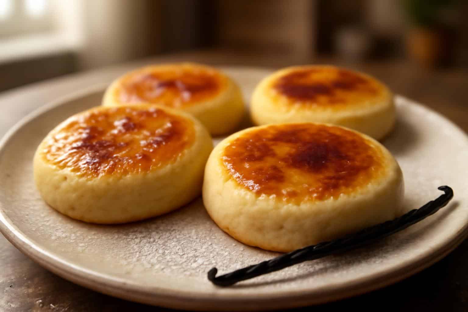 Freshly baked crème brûlée cookies with caramelized sugar crust and creamy custard flavor