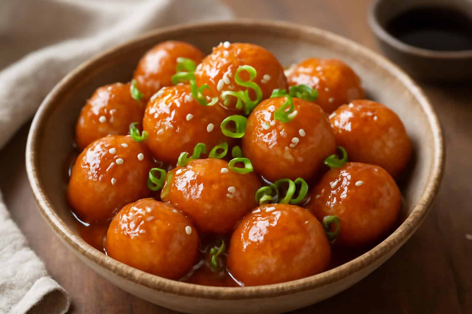 A bowl of Korean braised potatoes garnished with sesame seeds and scallions, showing korean braised potatoes dish
