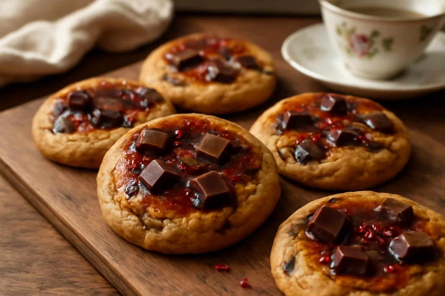 Freshly baked upside down cookies with caramelized topping and chocolate chunks, Stranger Things inspired treat