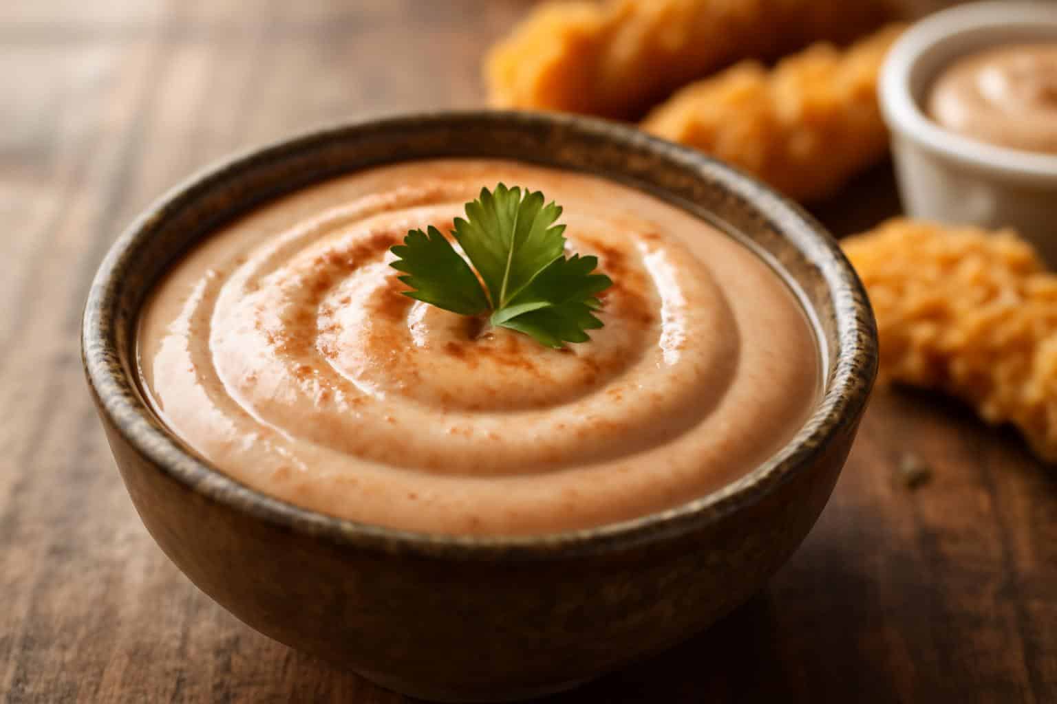 Creamy homemade Cane's sauce in a rustic bowl with paprika garnish and fresh parsley