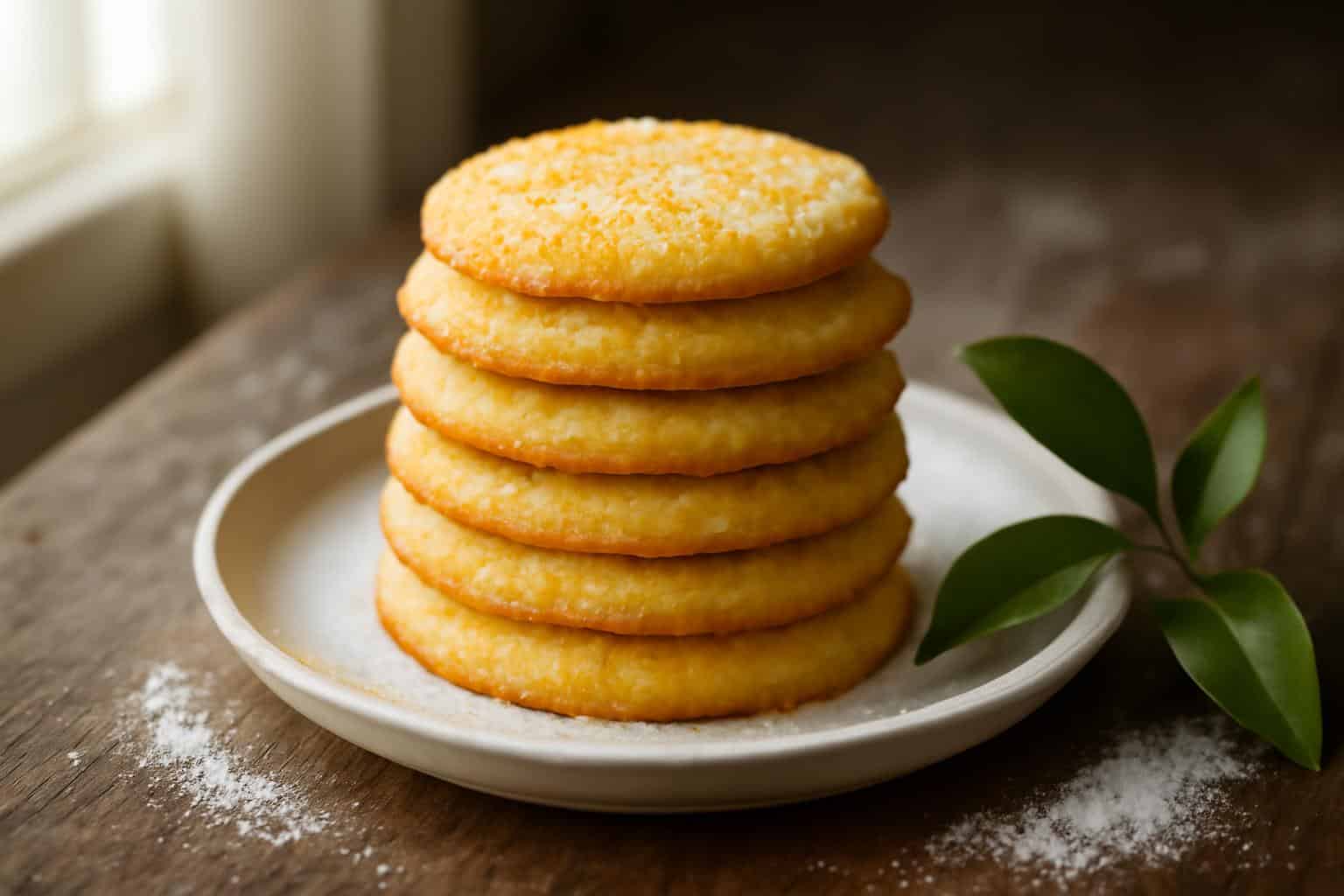 Close-up of winter orange sugar cookies stacked on a rustic plate with visible orange zest