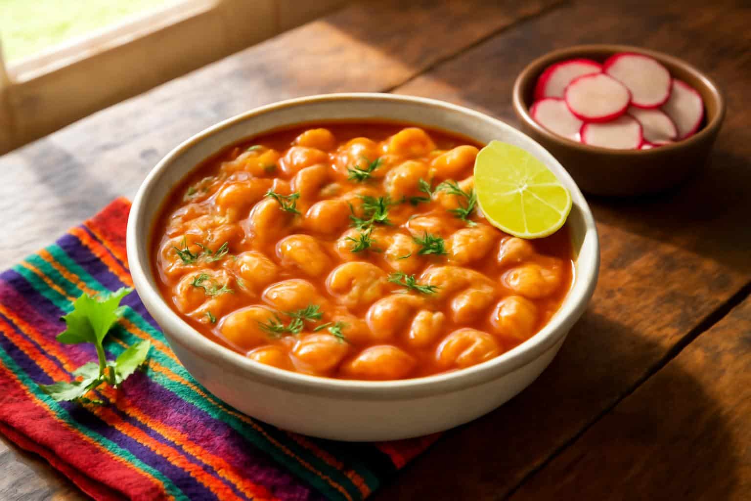 Bowl of Mexican sopa de conchas with shell pasta and cilantro garnish in rich broth