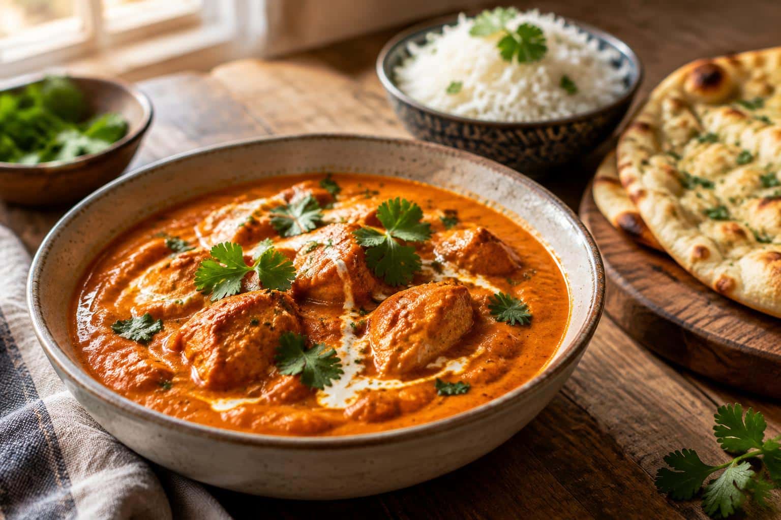 Creamy butter chicken in a bowl garnished with cilantro, showcasing the best butter chicken