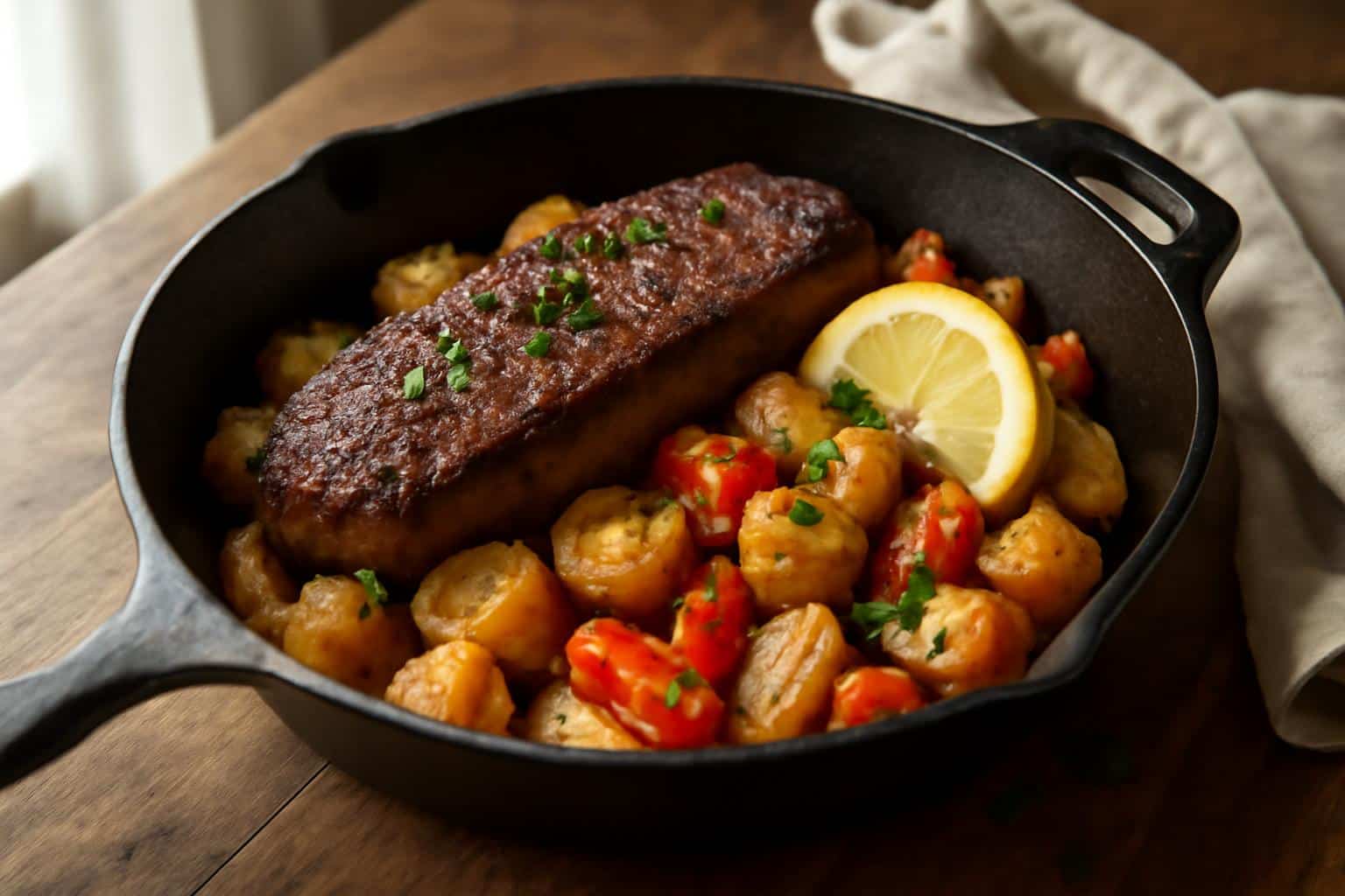 New York style skillet dinner showcasing cheap recipes nyc with fresh garnish and vibrant colors