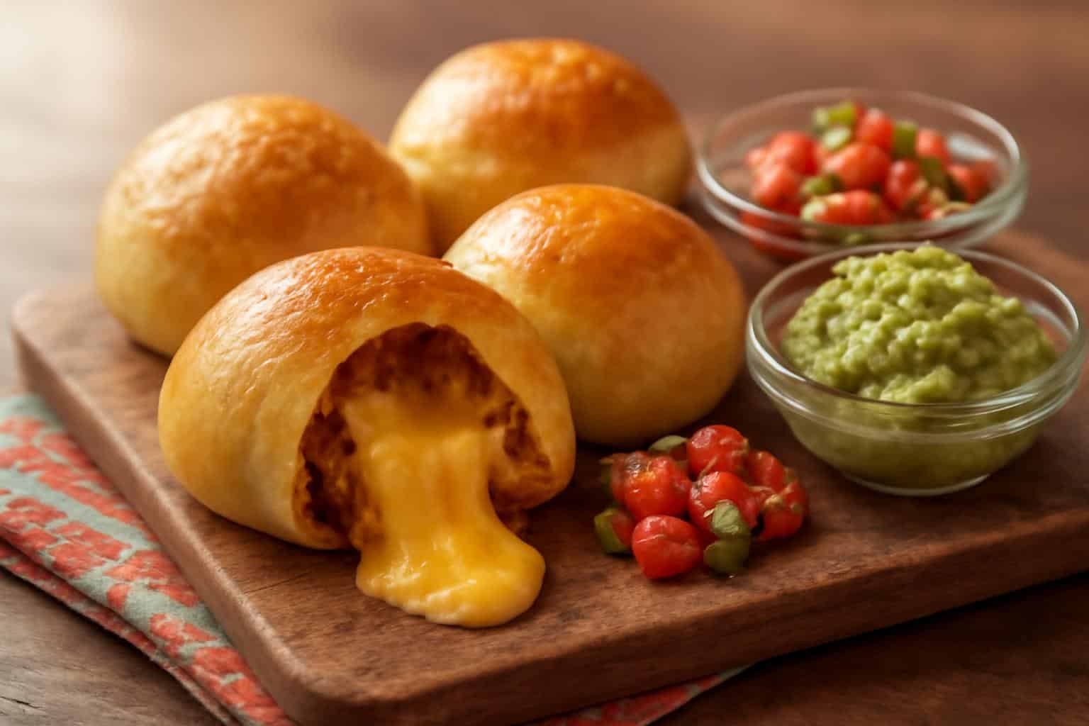Golden cheesy taco bombs with melted cheese and seasoned beef in the air fryer, served with salsa