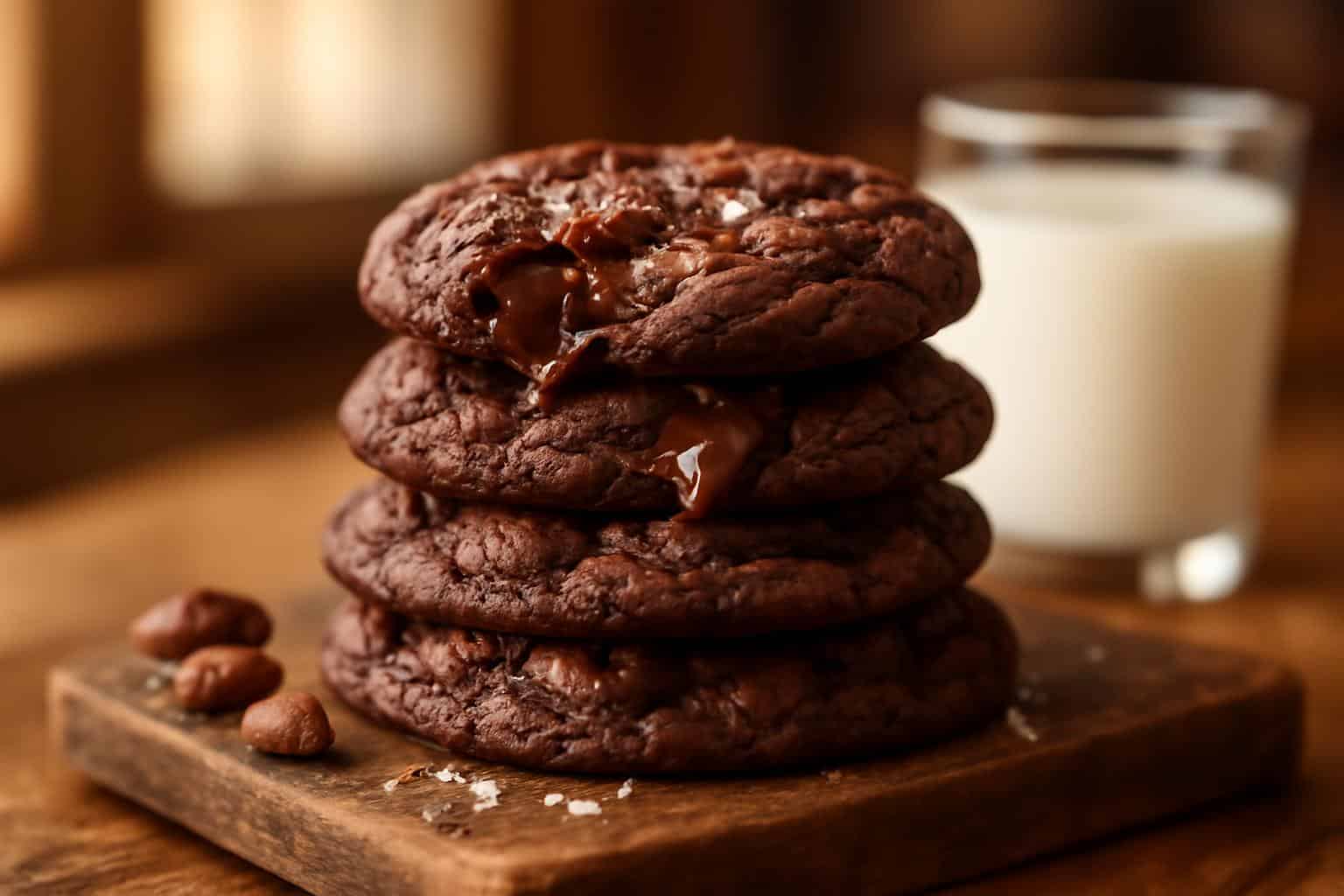 Delicious cookies façon brownie stacked with melted chocolate chunks and sea salt topping