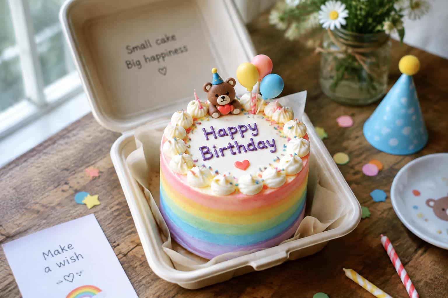 colorful bento cake birthday with creative decorations and layers