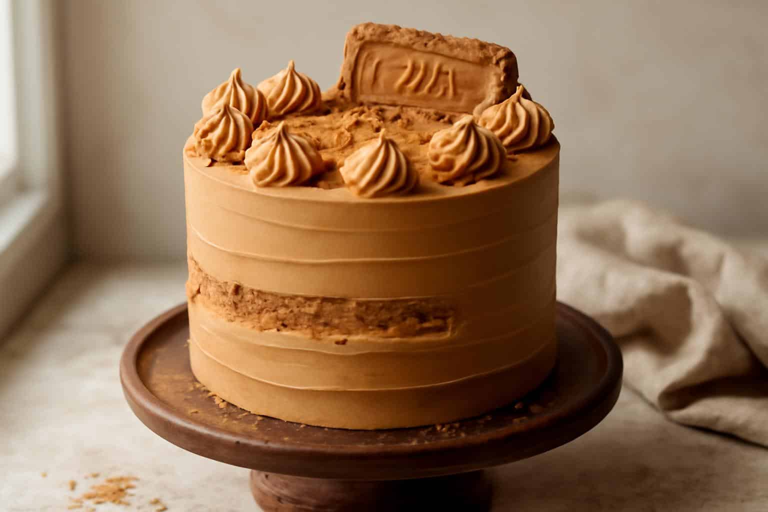 6-inch two-layer biscoff cake with creamy biscoff butter and cookie pieces