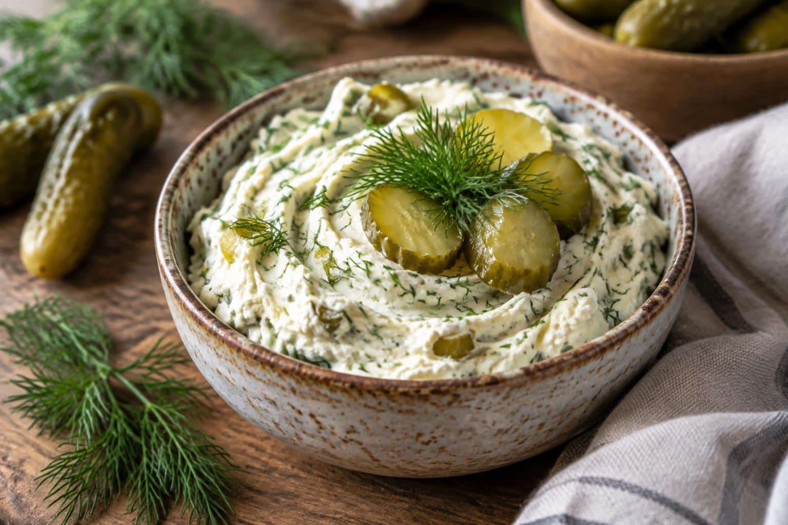 Cream cheese spread with fresh dill and pickles, perfect cream cheese spread for pickle lovers