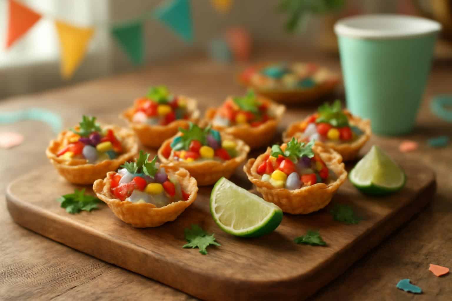 close-up of easiest party appetizer with creamy colorful fillings and fresh herbs