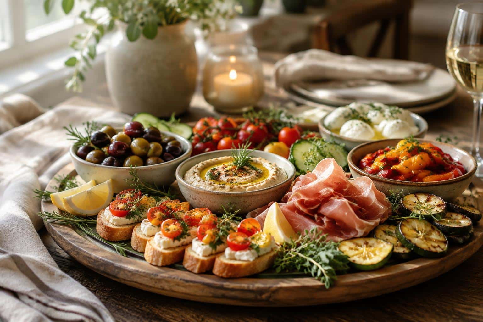 Fresh and inviting appetizers representing cozy living spaces with timeless elegance