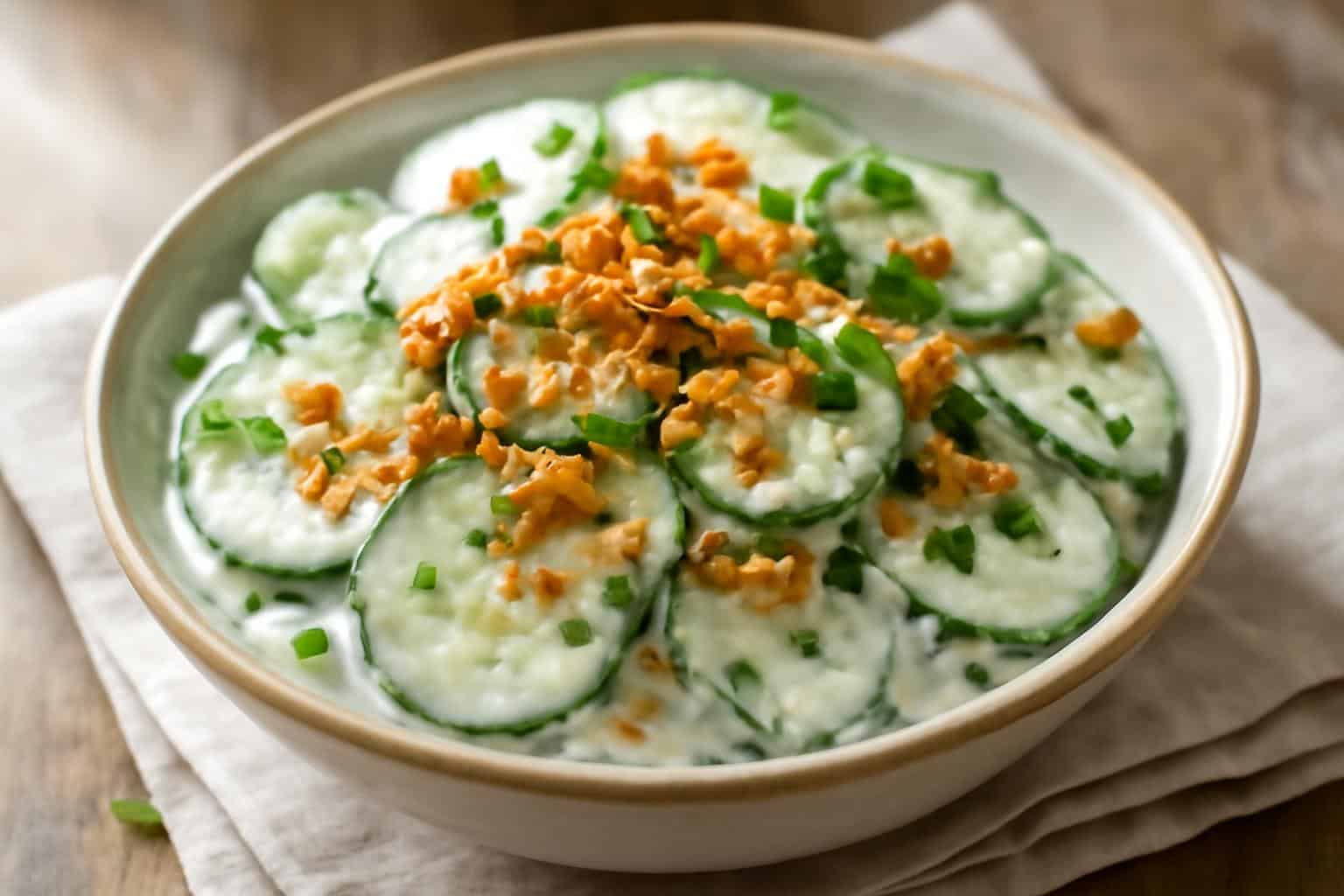 Creamy cucumber ranch crack salad in a bowl with fresh cucumber and ranch dressing