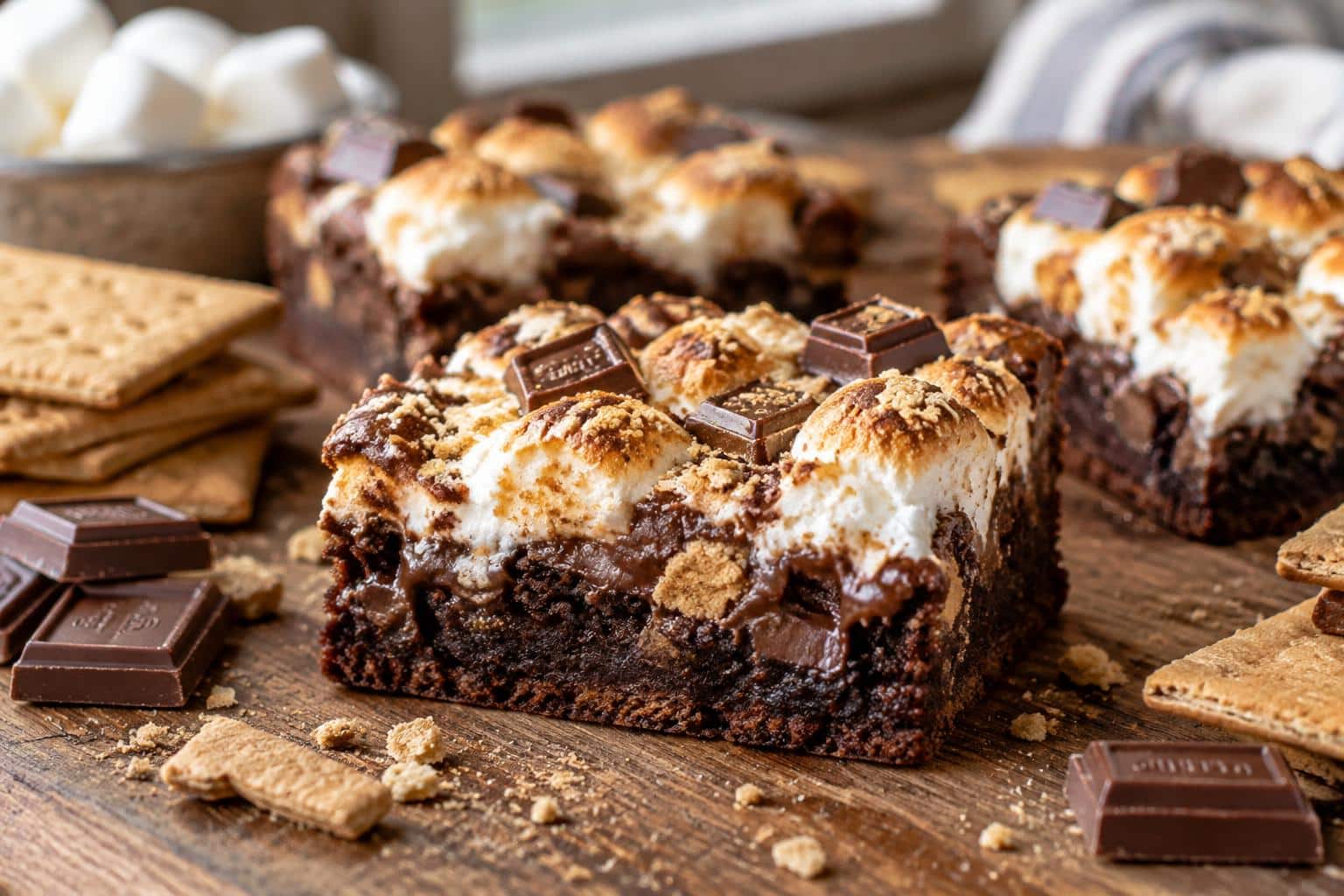 Easy homemade smores brownies with crispy edges and creamy marshmallow topping