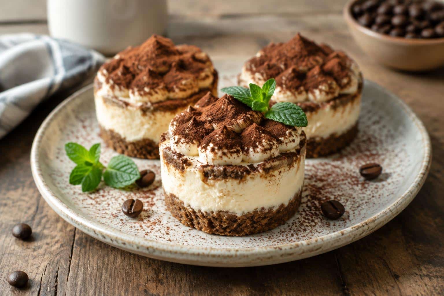 Mini tiramisu cheesecake with creamy layers and cocoa dusting, showcasing mini tiramisu cheesecake dessert