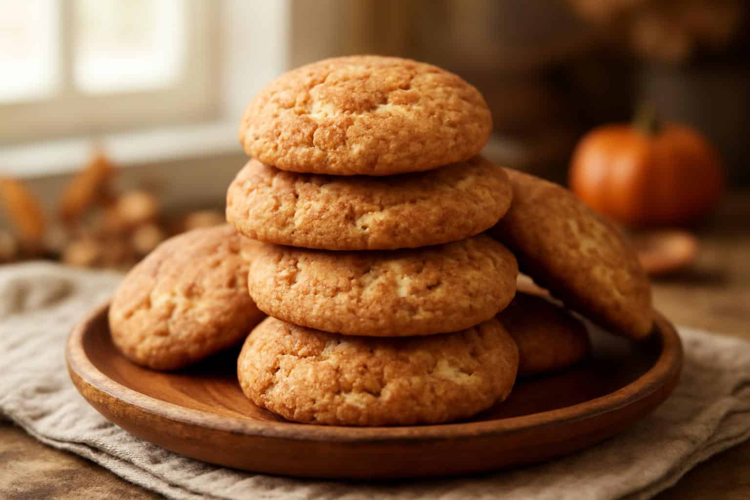 Freshly baked spiced apple cinnamon snickerdoodles with cinnamon sugar coating and apple bits