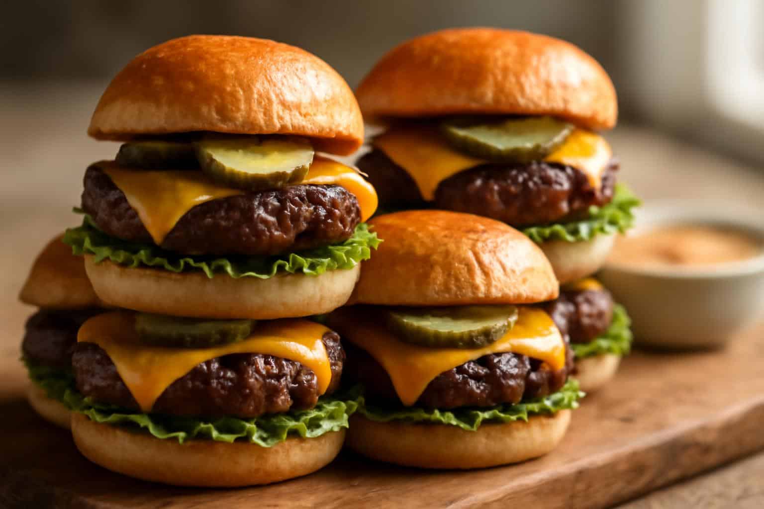 Grilled tailgate slider with melted cheese and lettuce on toasted buns