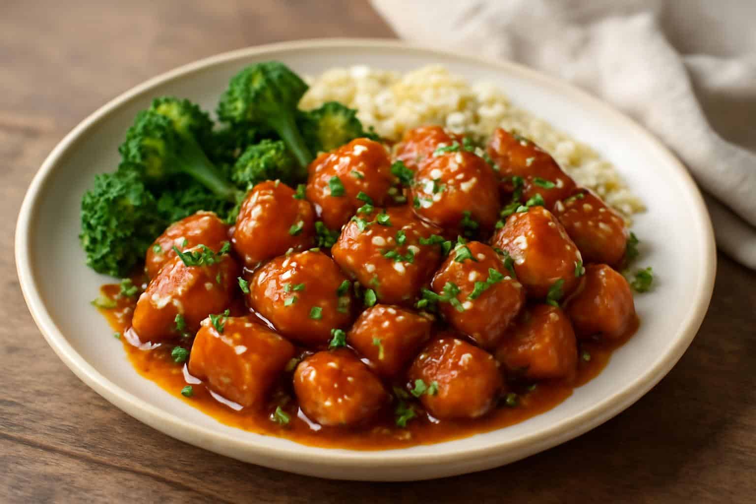 Healthy honey garlic chicken glazed with honey garlic sauce and garnished with parsley