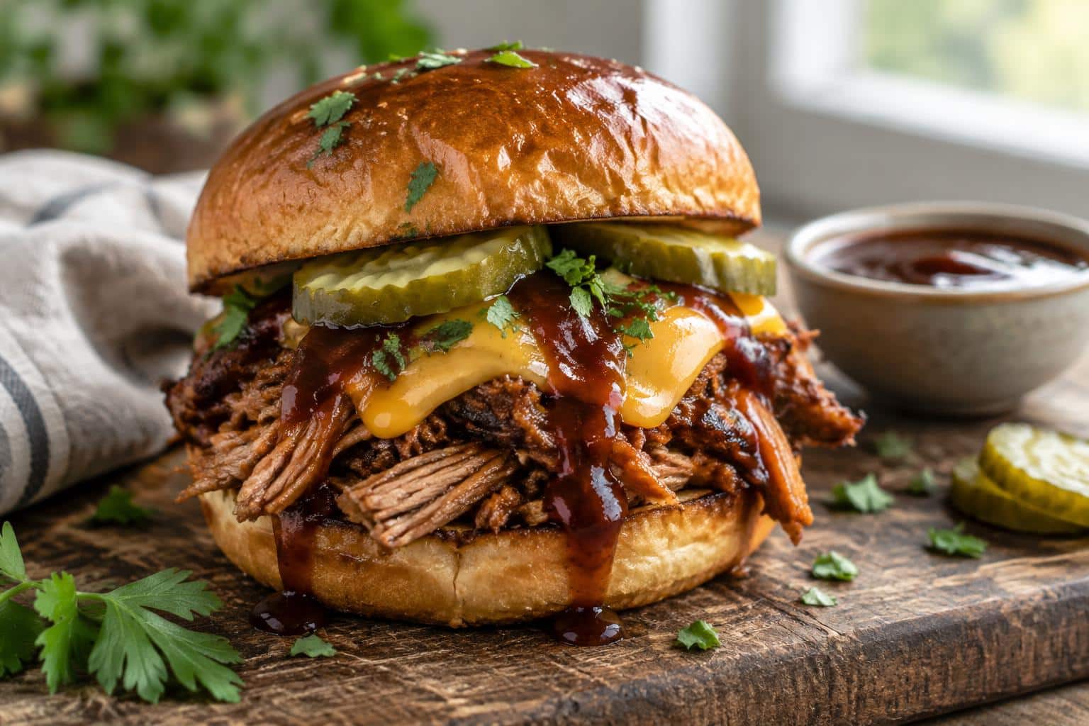 Heavenly pulled pork bbq stack with tender shredded pork and smoky barbecue sauce
