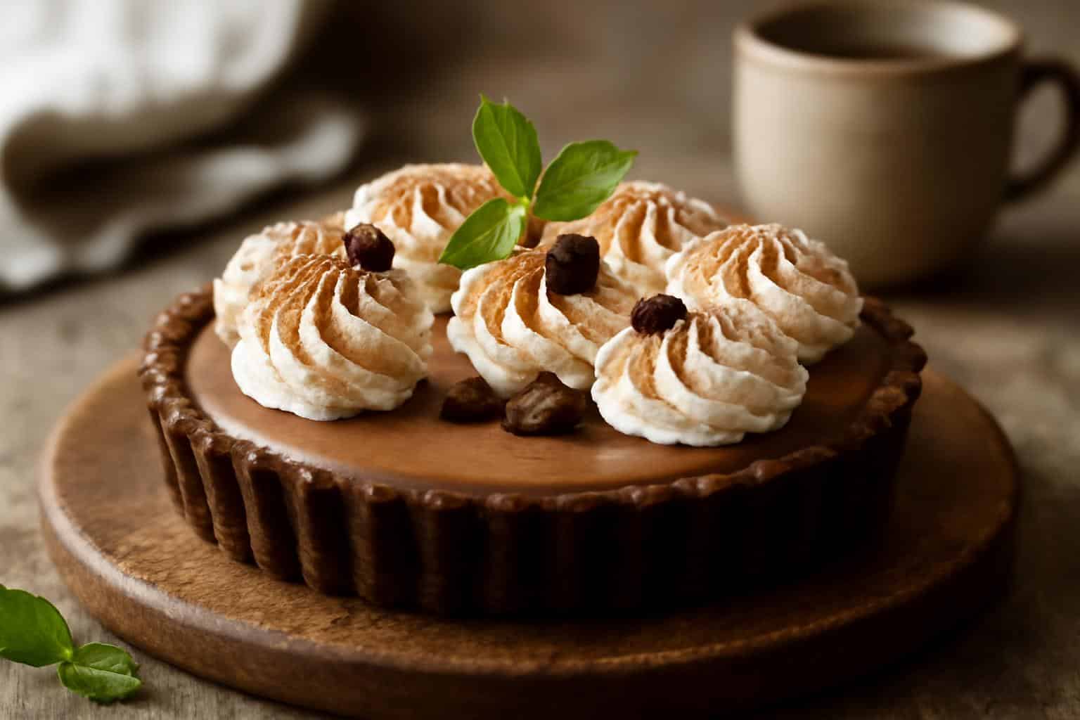 No bake moka tart topped with whipped cream and cocoa powder, an irresistible no bake moka tart dessert