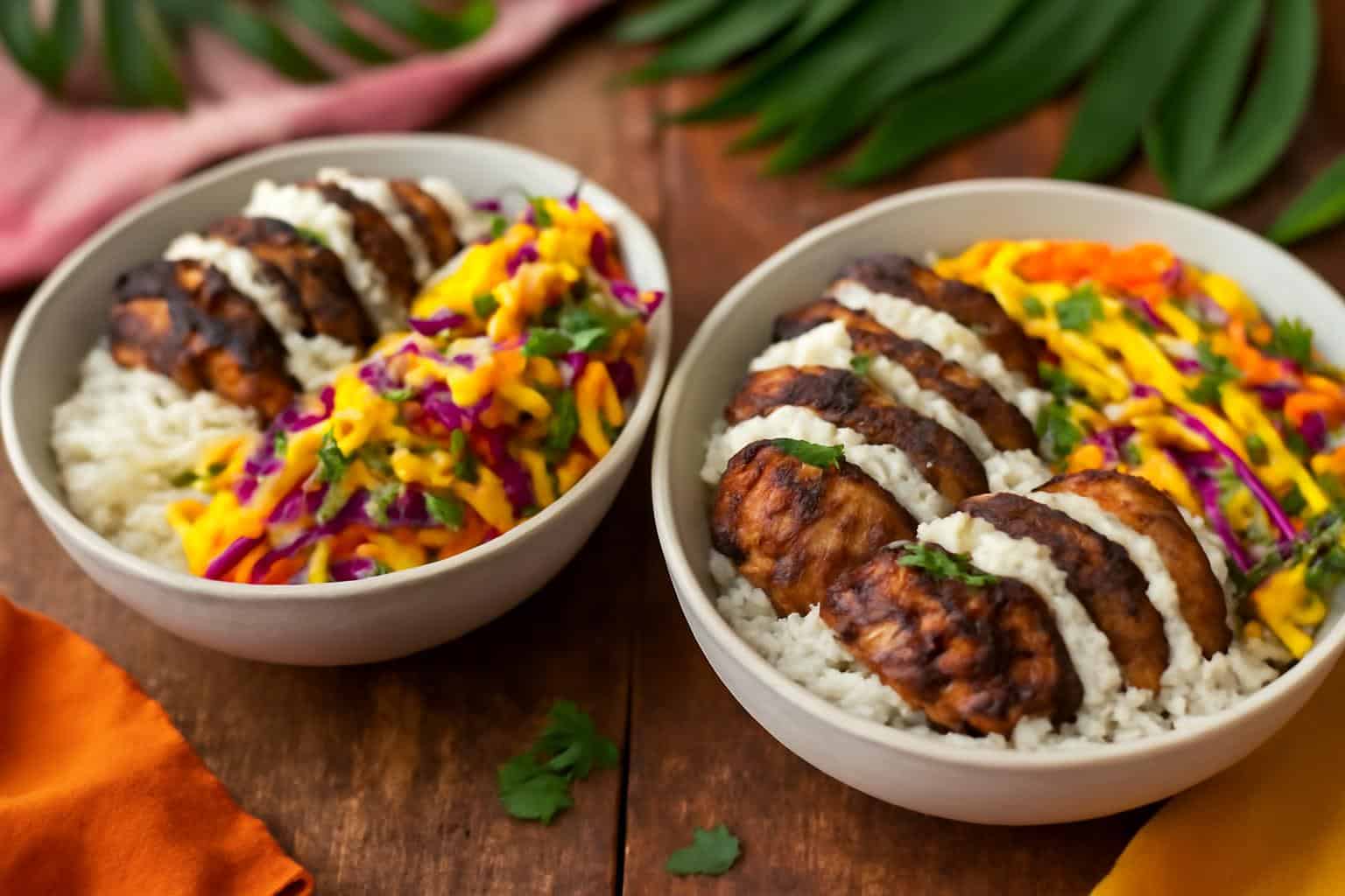 Grilled jerk chicken bowls with mango slaw and honey lime cream vibrant and fresh
