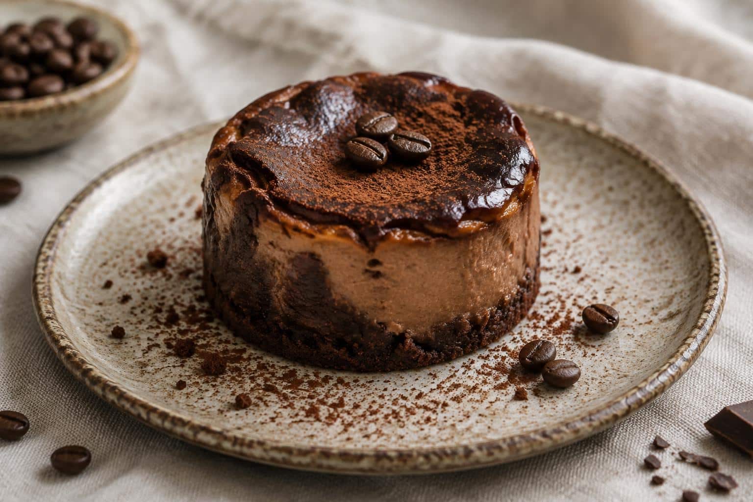 Mini mocha brownie Basque chocolate cheesecake with rich mocha brownie layers and caramelized top