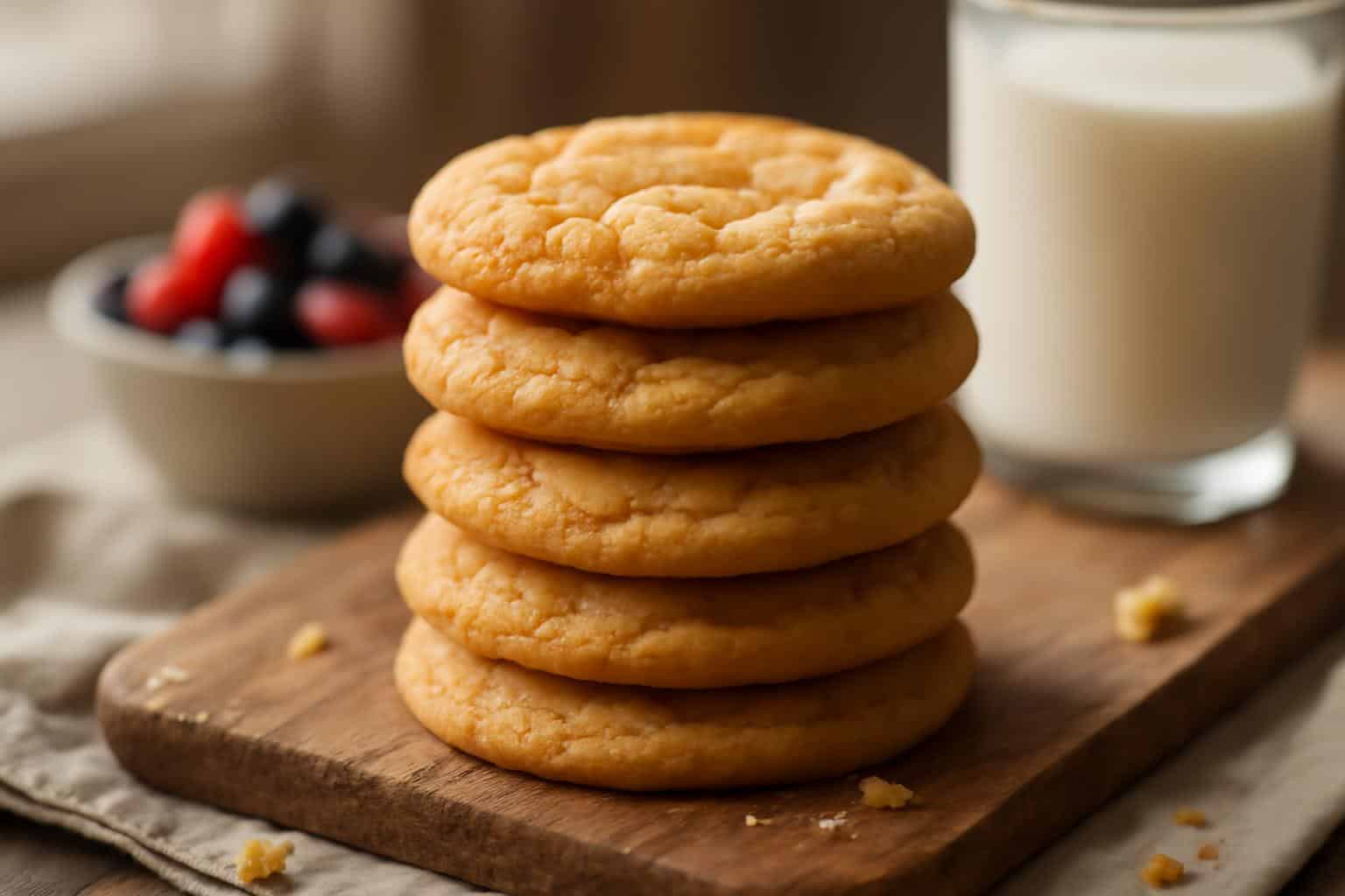 Stack of soft chewy cookies on wooden board, showcasing the soft chewy cookies texture