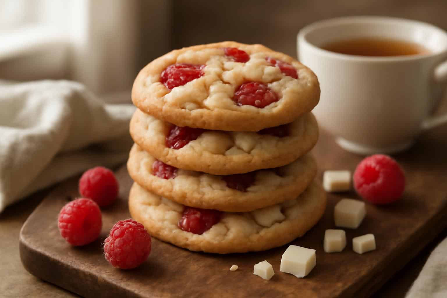 Soft white chocolate raspberry cookies with fresh raspberries and white chocolate chunks