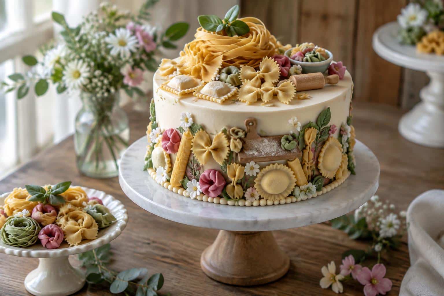 Birthday cake decorated with pasta workshop modelleri and bento pasta modelleri