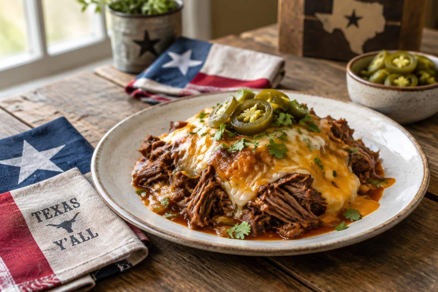 Easy tipsy texan dish with shredded beef and melted cheese, showcasing the tipsy texan homemade delight