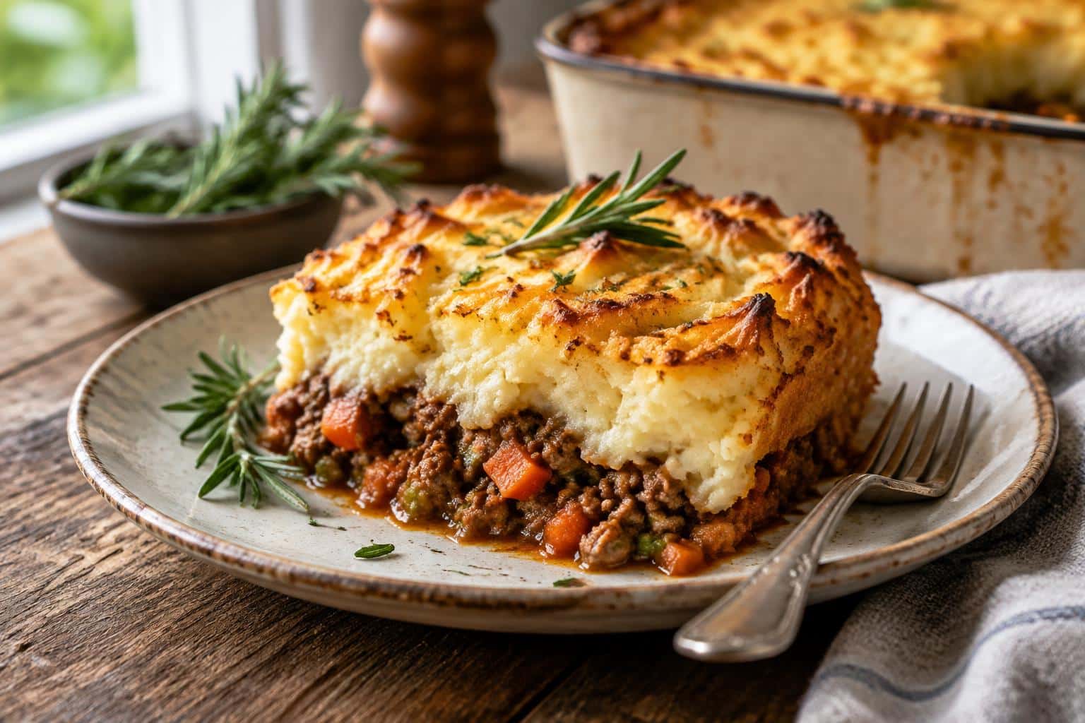 Gordon Ramsay’s classic shepherd’s pie with golden mashed potato crust and savory lamb filling