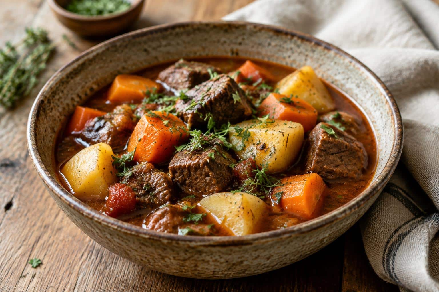 Hearty TikTok recipe served in rustic bowl with fresh herbs, vibrant and comforting meal