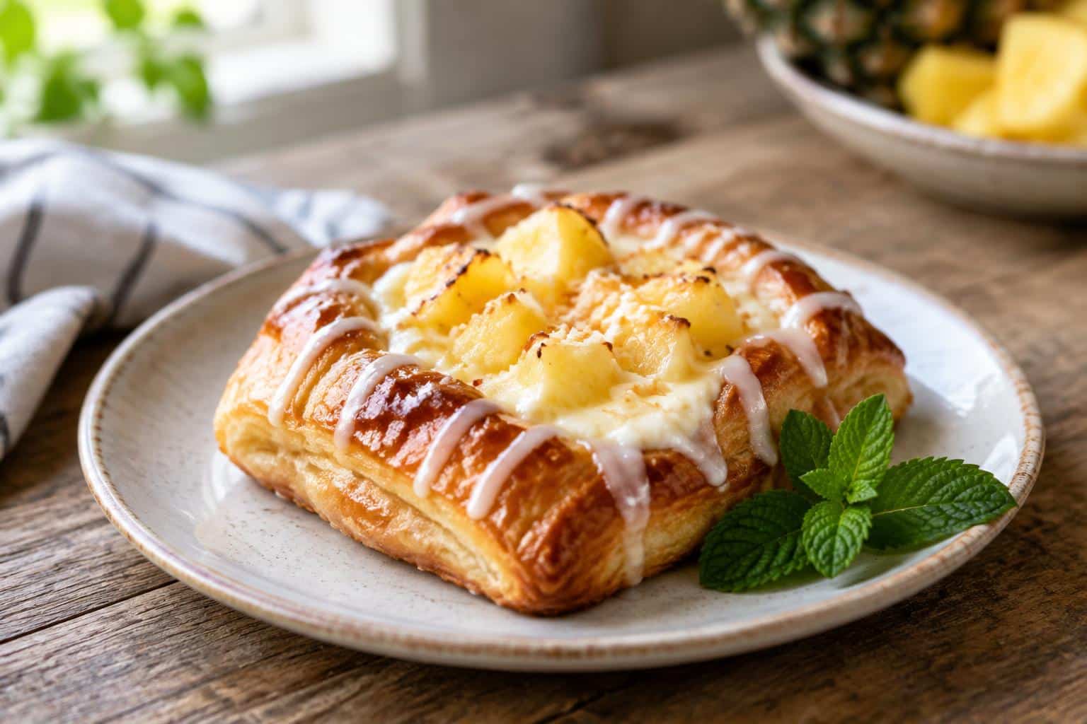 Freshly baked King’s Hawaiian cheesecake danish with creamy filling and golden crust